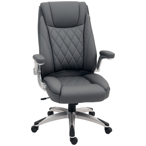 Dark Grey Faux Leather Executive Swivel Office Chair With Padded Arms by Vinsetto