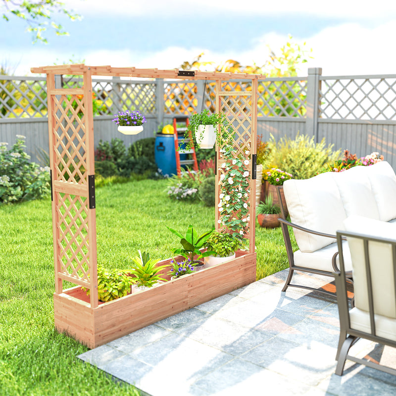 Large Wooden Garden Planter With Trellis Ideal for Climbing Plants Fir Wood Brown Outsunny