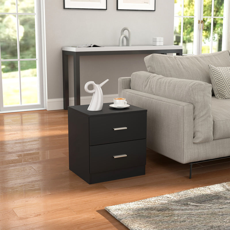 Modern Bedside Table with Two Storage Drawers for Bedroom or Lounge Use Black AOSOM