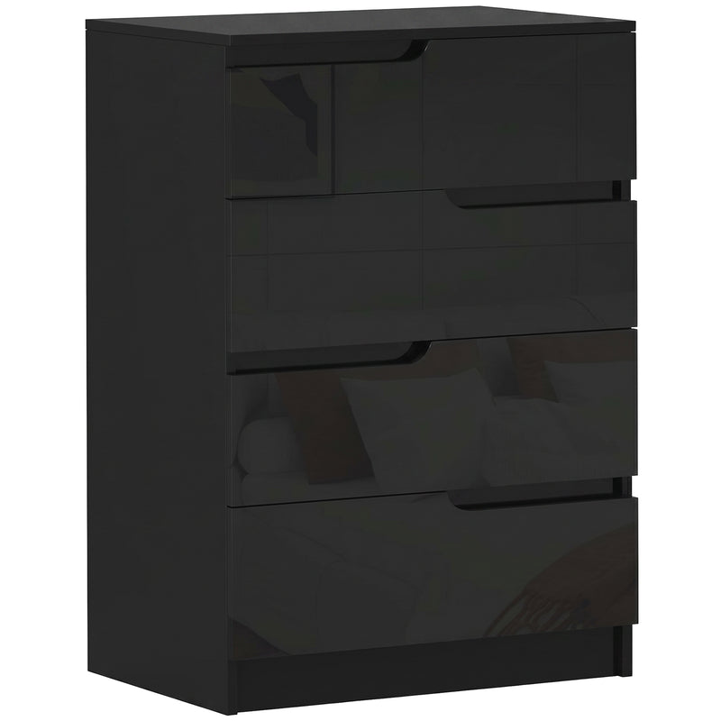 Chest of Drawers with 4 Spacious Drawers for Organised Bedroom Storage High Gloss Black