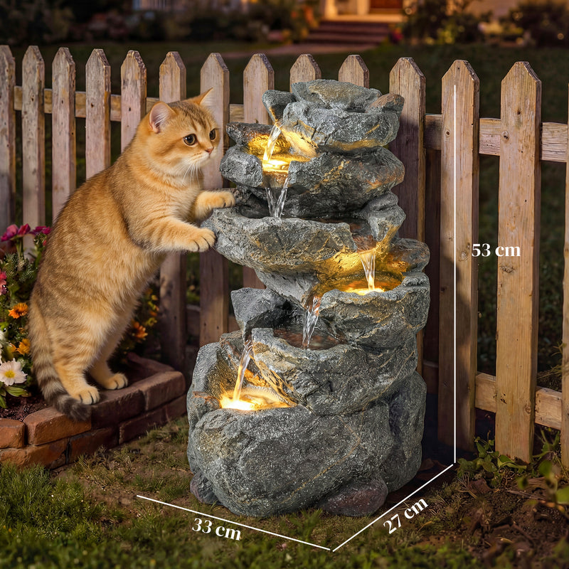 Garden Water Fountain with Calming Sounds and Warm LED Light for Relaxing Outdoor Spaces Grey AOSOM
