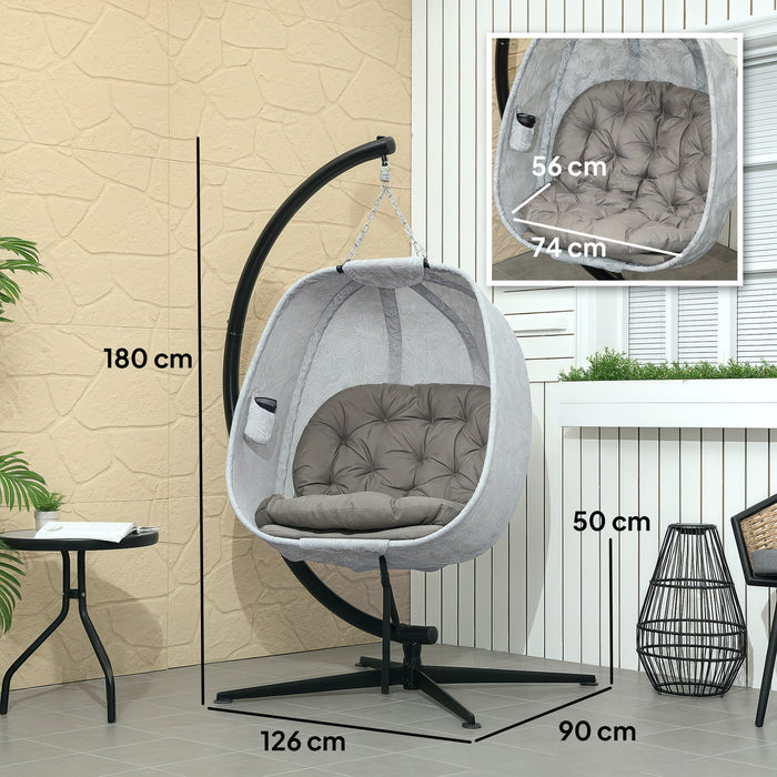 Hanging Egg Chair with Stand and Cushion for Garden Patio Balcony Sand Brown by Outsunny