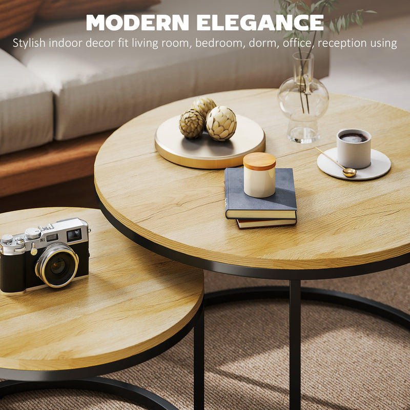 Set of Two Nesting Side Tables with Wood Effect Finish Ideal for Living Room, Natural