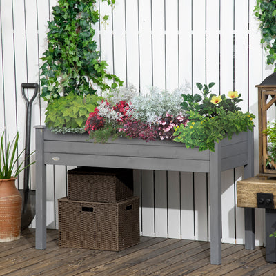 Outsunny Raised Bed for Garden, Wooden Elevated Planter Box with Bed Liner, for Flower Vegetable Herb, Dark Grey AOSOM