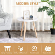 Round Wooden Coffee Tables With Carved Floral Tops Set of 2 Ideal for Living Rooms White