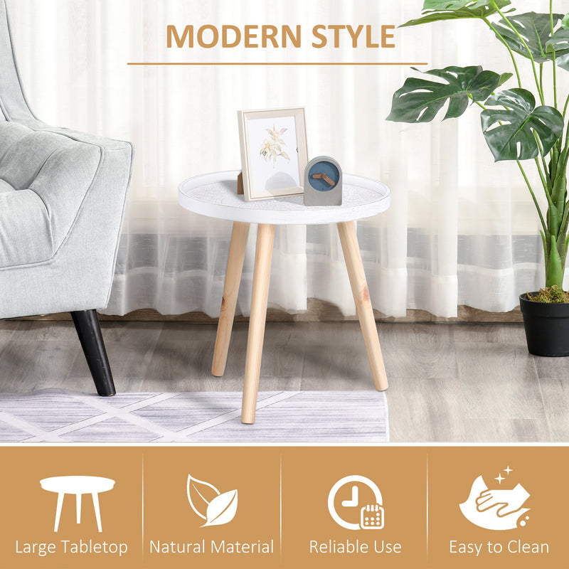 Round Wooden Coffee Tables With Carved Floral Tops Set of 2 Ideal for Living Rooms White