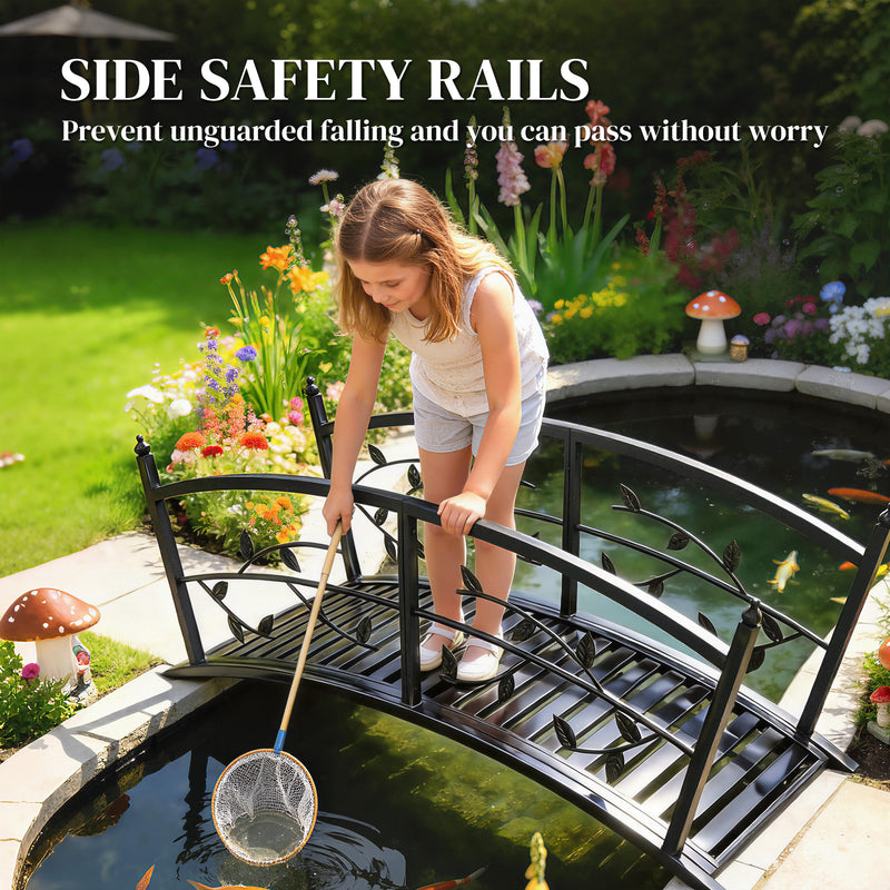 Metal Garden Bridge with Safety Railings for Crossing Streams or Flowerbeds Black Outsunny