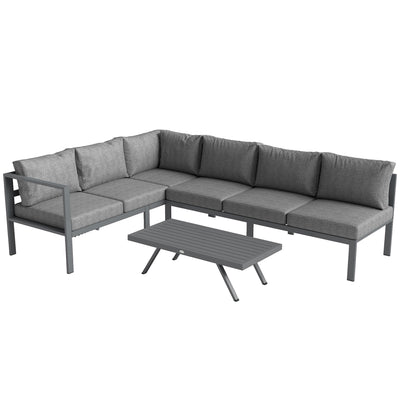 Garden Corner Sofa Set with Adjustable Backrest and Table for Flexible Outdoor Seating, Dark Grey Outsunny