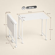 Compact Folding Desk on Wheels for Home Office or Study Space White Wood Effect AOSOM