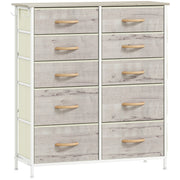 Tall Chest of 10 Fabric Drawers for Bedroom Storage with Wood Frame, Natural Finish
