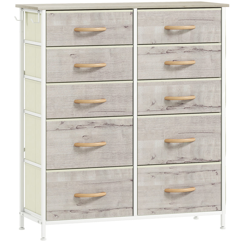 Tall Chest of 10 Fabric Drawers for Bedroom Storage with Wood Frame, Natural Finish
