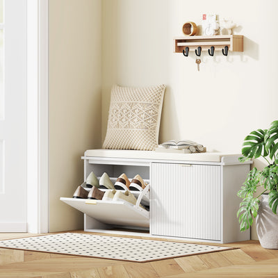 White Shoe Storage Bench with Cushion Seat Holds 10 Pairs by HOMCOM