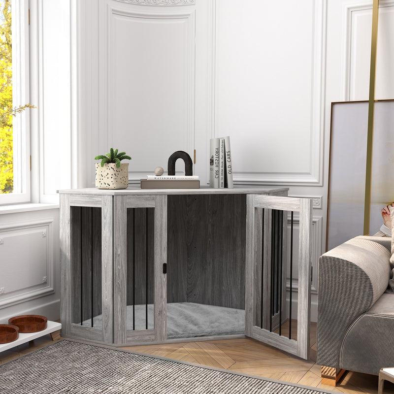 2 in 1 Dog Crate and Side Table with Soft Cushion Ideal for Medium Dogs Grey