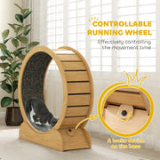 Wooden Cat Exercise Wheel with Brake for Indoor Fitness and Play, Natural