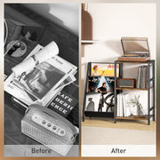 Rustic Brown 3 Tier Record Player Stand With Storage For Living Room Or Bedroom Use