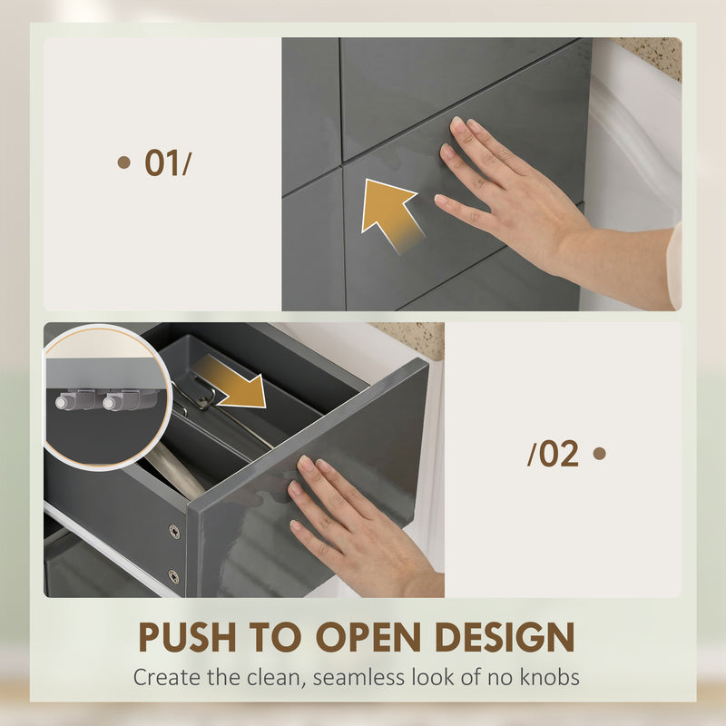 Kitchen Cupboard with Adjustable Shelves and Push-Open Doors for Easy Storage High Gloss Grey AOSOM