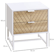 Set of 2 Modern Bedside Tables with Drawers and Metal Frame for Bedroom or Lounge White Oak