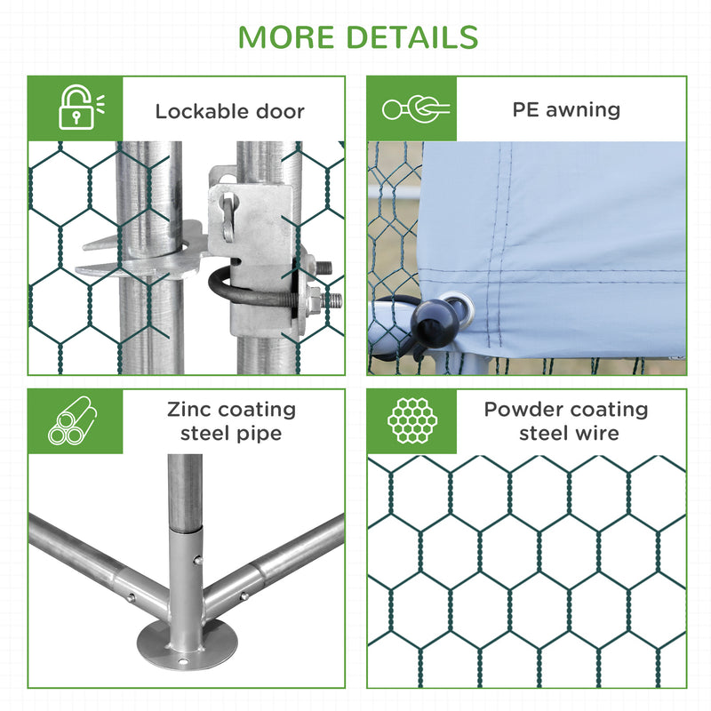 PawHut Chicken Run Galvanised Walk-in Chicken Coop Hen Poultry House Cage Rabbit Hutch with Water-Resist Cover, 3 x 8 x 2m AOSOM
