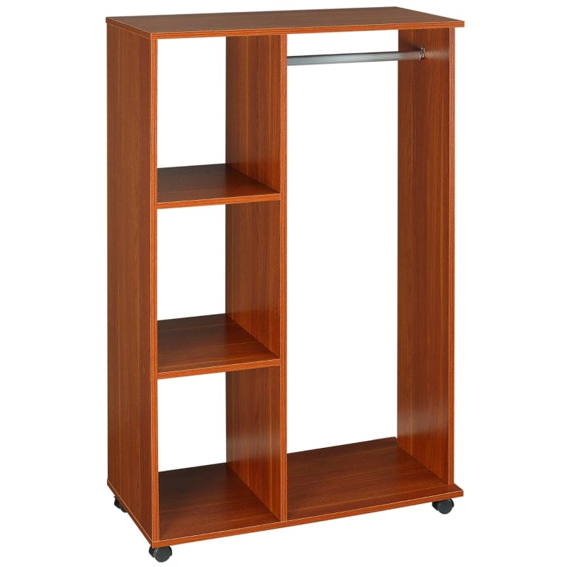 Open Wardrobe with Hanging Rail and Wheels, Walnut
