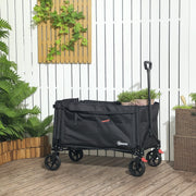 Black 150L Folding Trolley Wagon with Brakes and Adjustable Handle by Outsunny