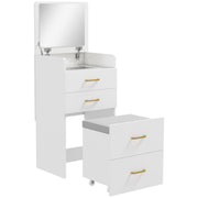 3 in 1 Dressing Table with Flip Top Mirror and Storage Stool for Bedroom Use, White