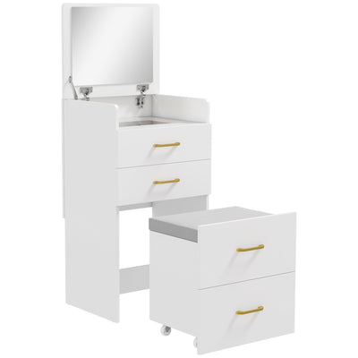 3 in 1 Dressing Table with Flip Top Mirror and Storage Stool for Bedroom Use, White