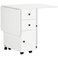 Extendable Drop Leaf Dining Table With Storage Shelves For 6 People, White