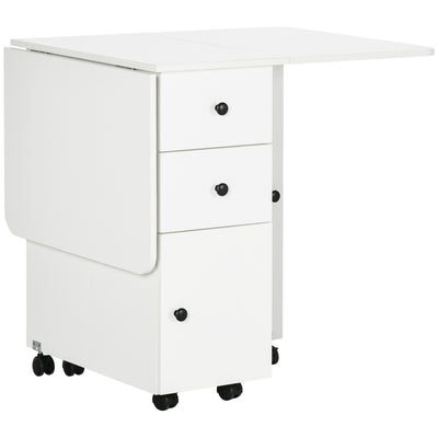 Extendable Drop Leaf Dining Table With Storage Shelves For 6 People, White