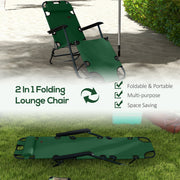 2 Pack Folding Sun Loungers with Adjustable Recline and Pillow for Garden or Camping Green AOSOM