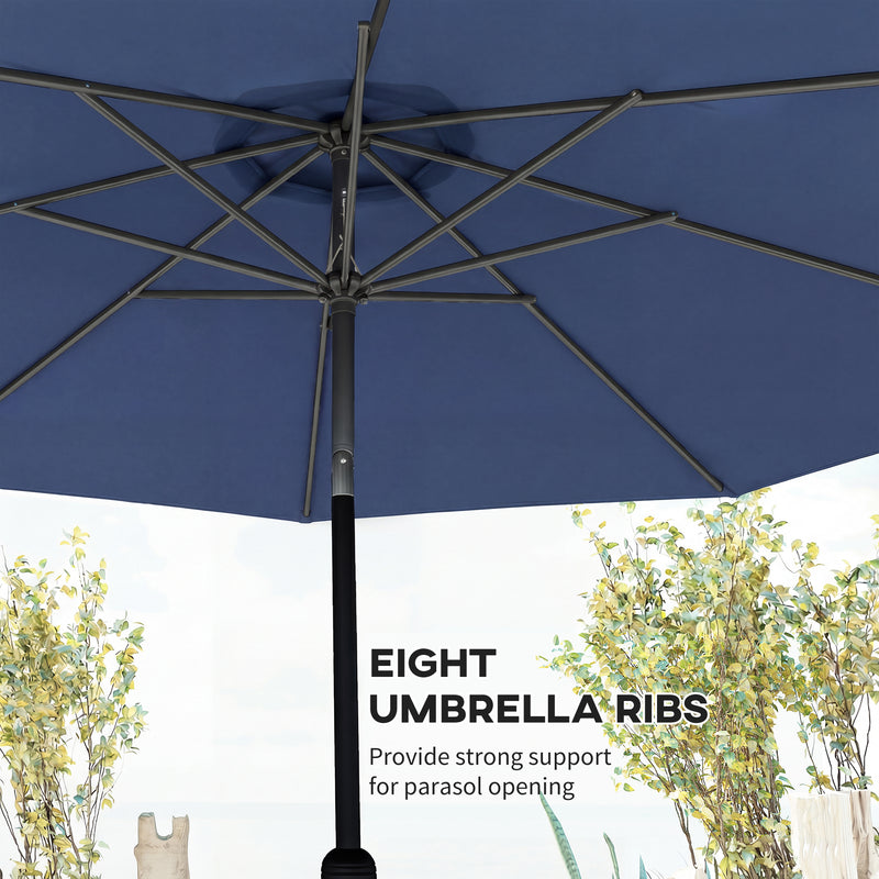 3m Garden Parasol with Large Adjustable Canopy for Sun Protection, Navy Blue