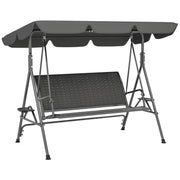 Grey 3 Seater Garden Swing Chair with Adjustable Canopy and Rattan Seat by Outsunny