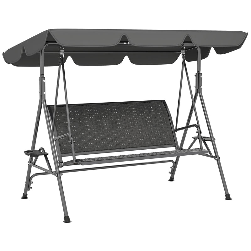 Grey 3 Seater Garden Swing Chair with Adjustable Canopy and Rattan Seat by Outsunny