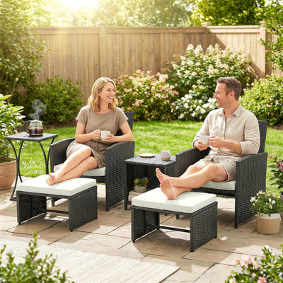 Rattan Lounger Garden Furniture Set 6 Piece with Nesting Tables and Cushioned Seats Outsunny