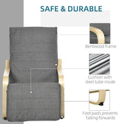 Wooden Reclining Lounger Chair with Adjustable Footrest and Removable Cushion, Dark Grey