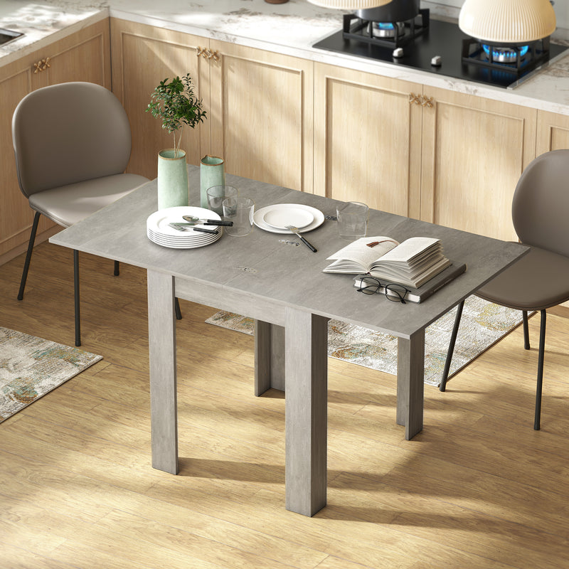 Extendable Dining Table for Small Spaces Seats 4 to 6 with Hidden Leaf Grey Wood Effect