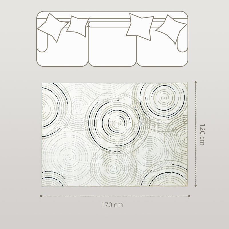 Machine Washable Swirl Pattern Area Rug for Living Room and Bedroom 170 x 120 cm, Cream White