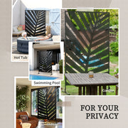 Black Metal Banana Leaf Privacy Screen With Stand For Garden Patio Or Hot Tub Use