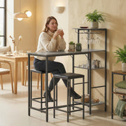 Breakfast Bar Table and Stools Set with Shelves and Wine Glass Rack for Small Spaces Washed Grey AOSOM