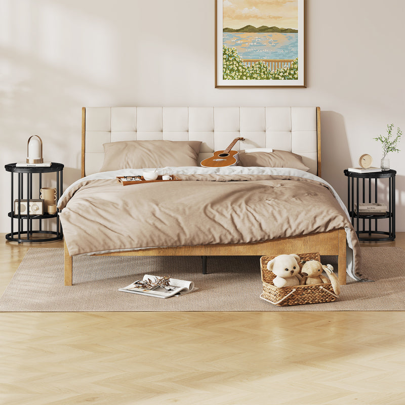 Round Coffee Tables for Living Room Set of 2 - Black Marble Effect Tops