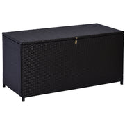 Dark Brown Rattan Garden Storage Box 284L With Gas Lift Lid For Tools And Accessories