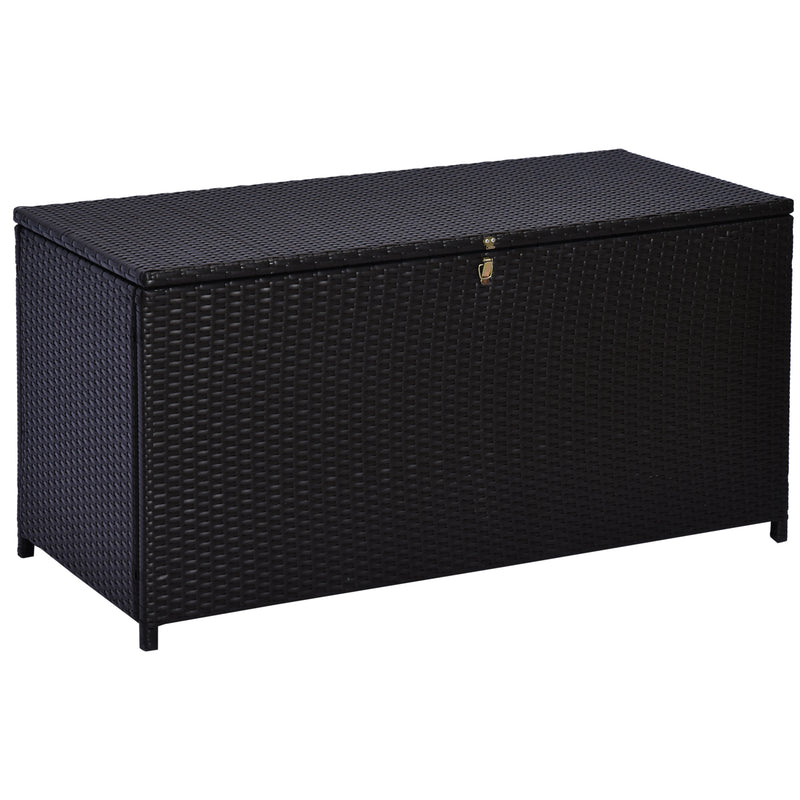 Dark Brown Rattan Garden Storage Box 284L With Gas Lift Lid For Tools And Accessories