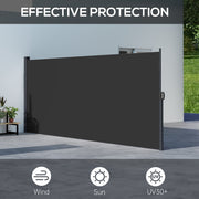 Black Retractable Side Awning Privacy Screen 400x160cm For Garden Balcony Or Hot Tub