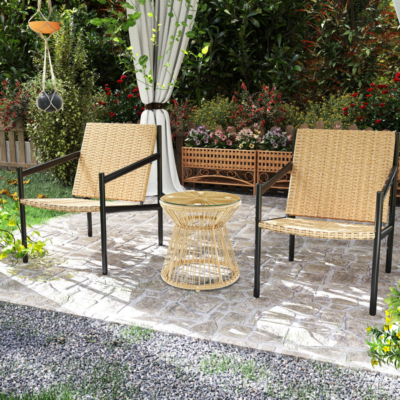 Round Rattan Side Table with Glass Top for Garden Patio and Balcony by Outsunny