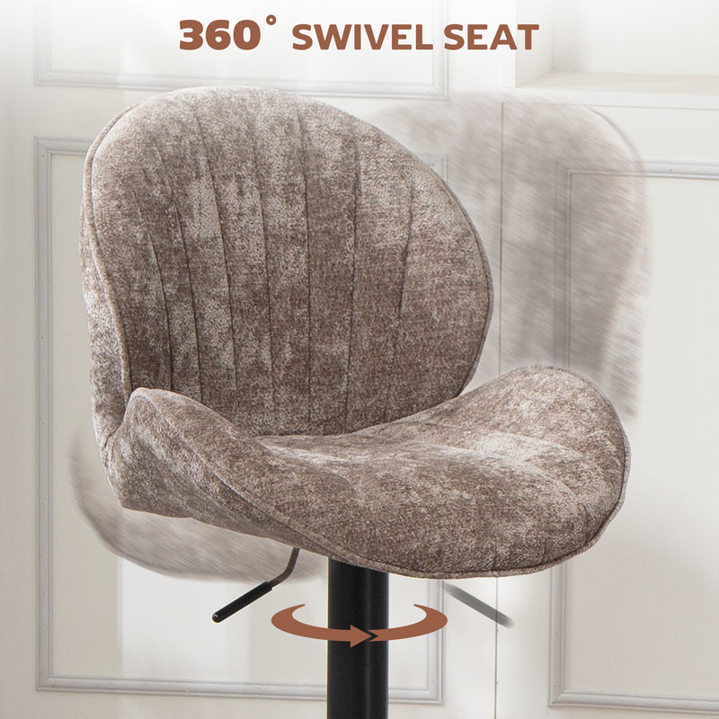 Adjustable Chenille Bar Stools with Curved Backrest for Kitchen Island or Breakfast Bar Brown AOSOM