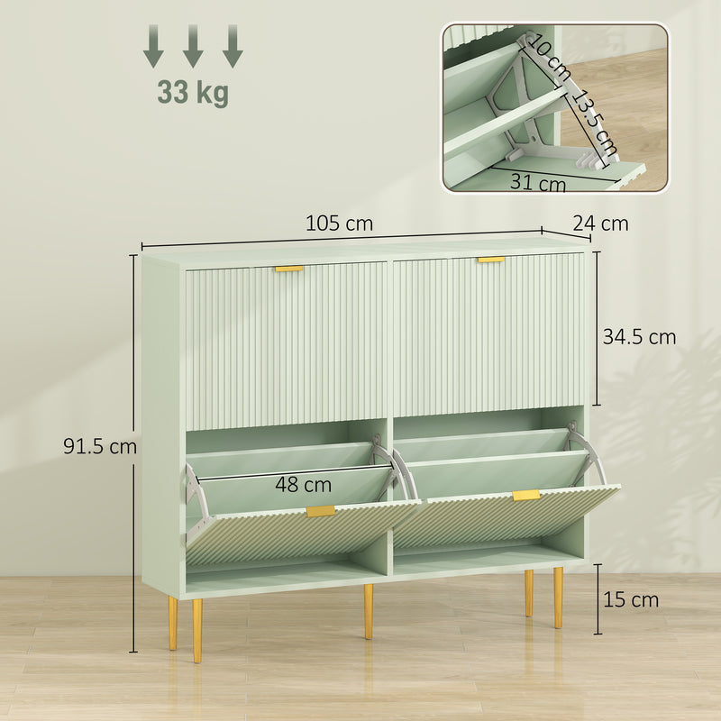 Shoe Cabinet for Hallway Organisation with 4 Flip Drawers and Adjustable Shelves Light Green