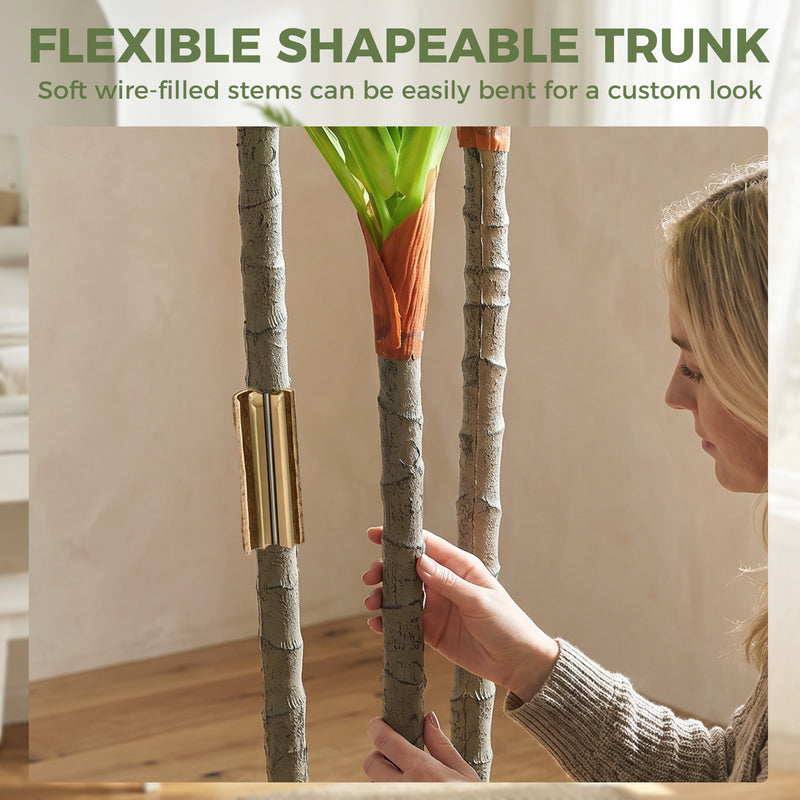Artificial Dracaena Trees Set of 2 for Easy Maintenance Indoor Greenery with White Planters Green