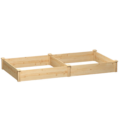 Raised Wooden Garden Planter Box With Divider For Vegetables Herbs And Flowers Natural AOSOM