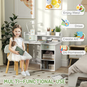 Kids Study Desk and Chair Set with Hutch Storage Shelves and Drawer for Home Learning Green