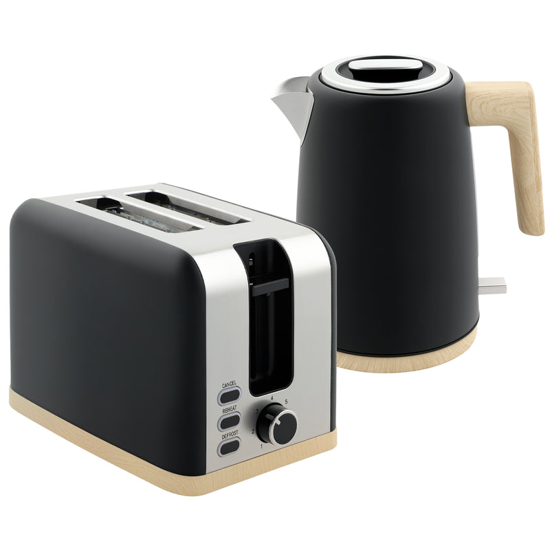 Black Cordless Kettle and Toaster Set 1.7L Fast Boil 3000W with 7 Browning Levels by HOMCOM