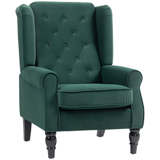 Green Retro Wingback Accent Chair With Button Tufting For Living Room Or Bedroom Use